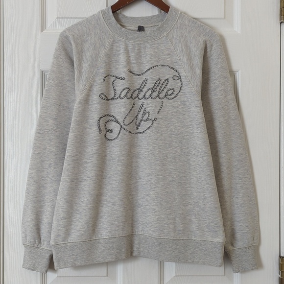 Anthropologie Tops - Anthropologie Saddle Up! Graphic Relaxed Fit Crewneck Sweatshirt Heather Gray S